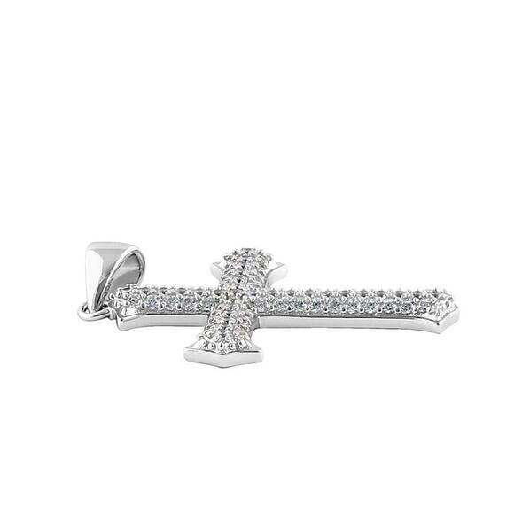 Sterling Silver Medieval Cross Round Cut Clear CZ Necklace Pendant New - Picture 4 of 4